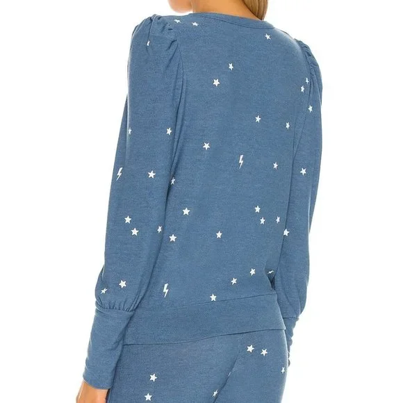 Chaser Starry Bolts Cozy Knit Puff Sleeve Pullover